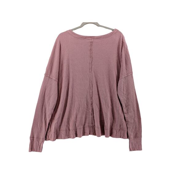 Wild Fable Oversize Sweater L Pink Ribbed Knit Hi Low Boxy Side Slit V Neck Top - Picture 13 of 13